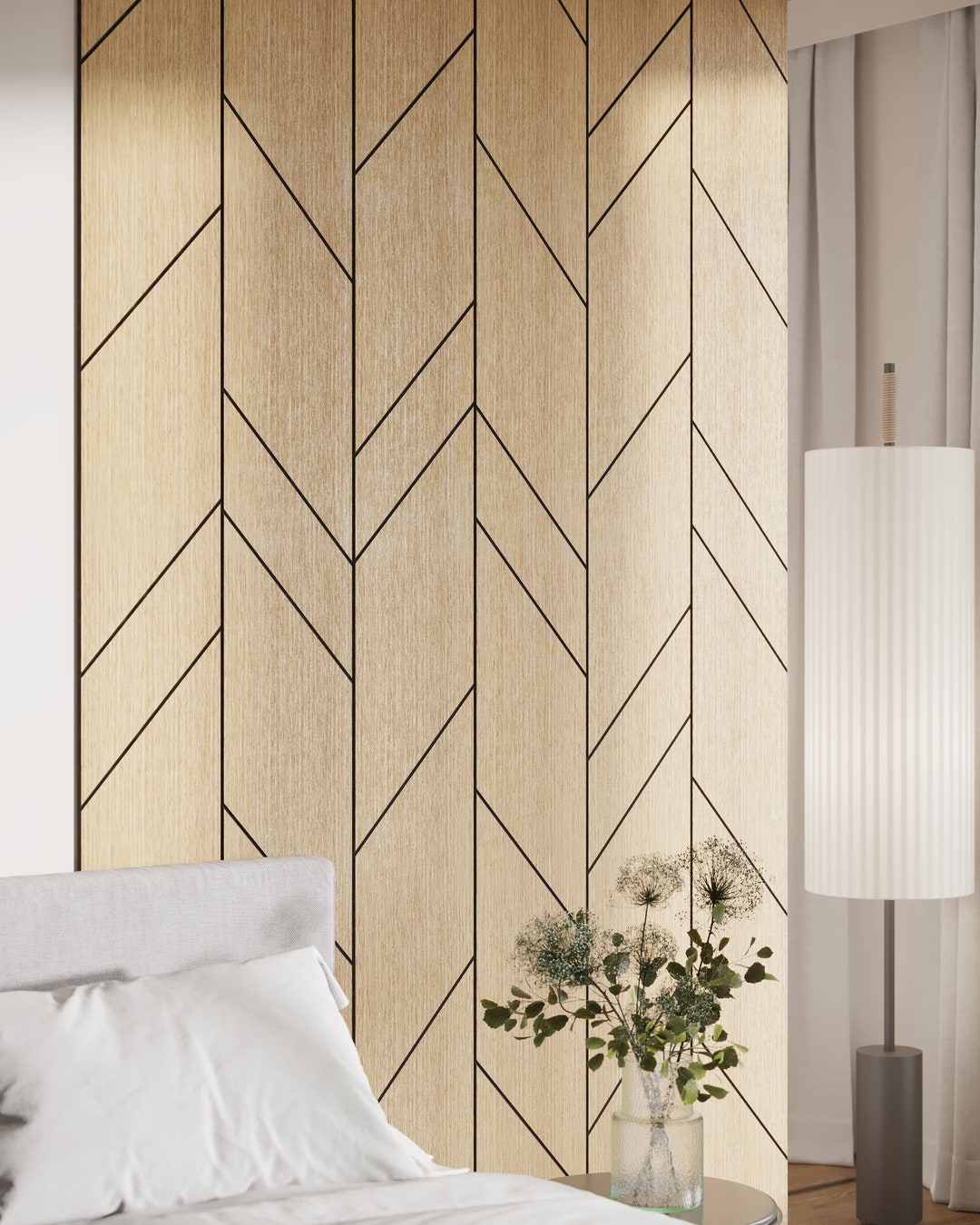 View of Set of Wooden Wall Panels Chevrons Pattern, Home Accents, Wall Panel ...