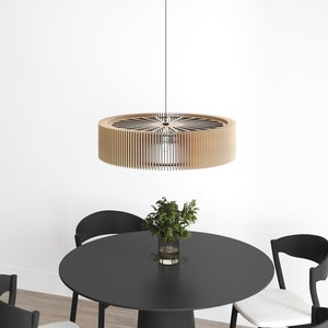 Wooden Pendant Light, Unique Ceiling Fixture for Modern Home, Handmade Wooden Lamp with Chandelier Lighting and Hanging Lamp Shade