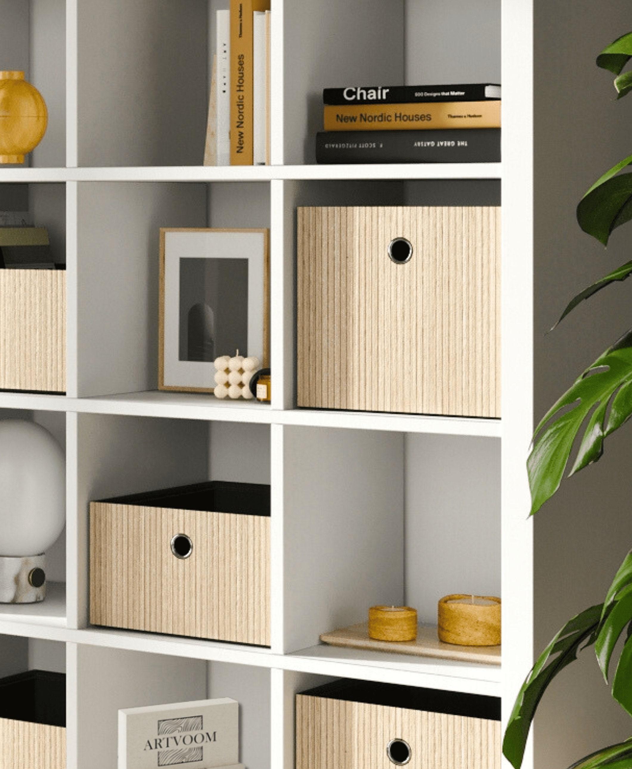 Storage Basket With Wooden Slatted Overlay, Kallax Shelf Insert