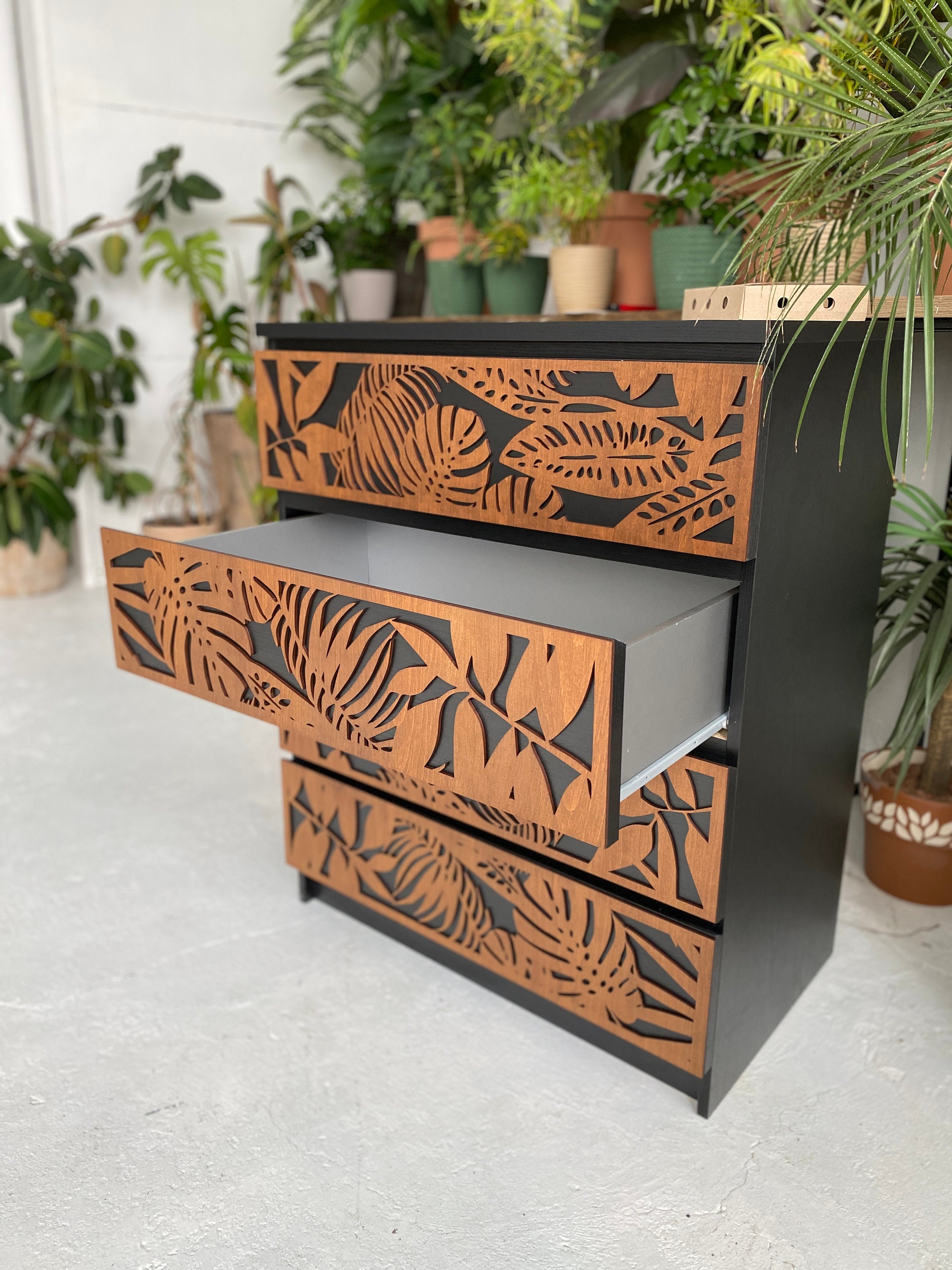 Stylish Monstera Decor Overlay for IKEA MALM Dressers - Refurbish