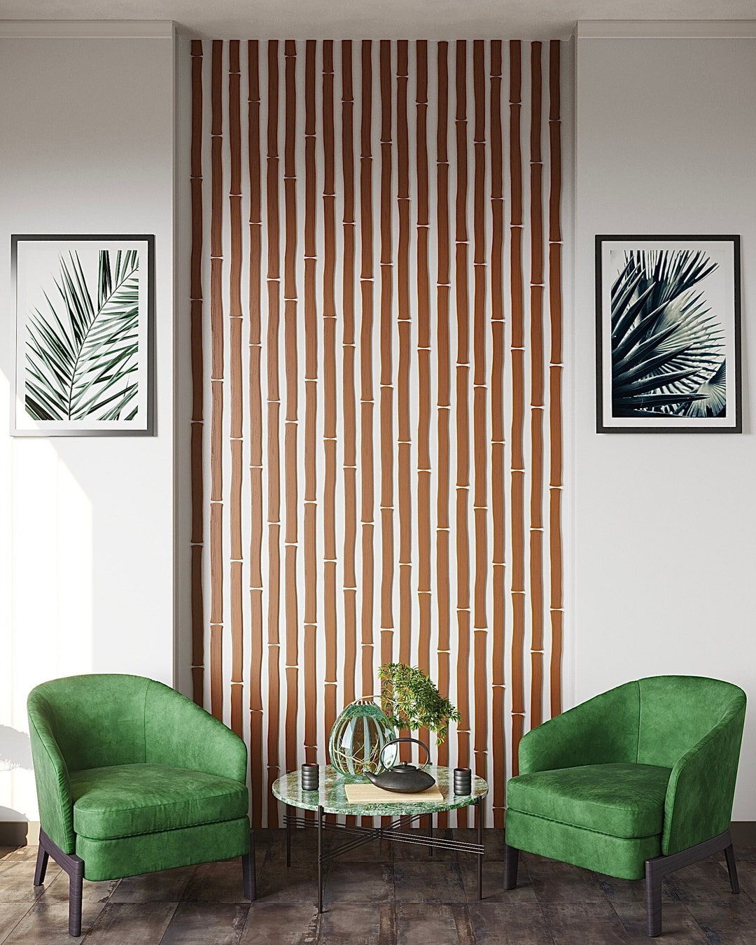 Bamboo Wall Panels, Bamboo Wood Slats, Wall Slats, Green Bamboo Set