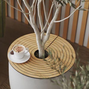 Originelle Pflanzschale, Mulchring aus Eichenfurnier für Pflanzentöpfe, Blumentopfabdeckung, handgefertigtes Geschenk für Pflanzenliebhaber, Unikat