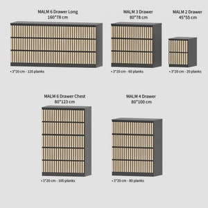 Furniture drawer overlay, slat wall panel,set of decorative wooden slats 3cm wide, ikea malm overlay,malm sticker,wooden furniture appliques image 2