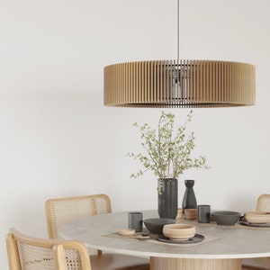 Wooden Pendant Light,Unique Ceiling Fixture for Modern Home,Handmade Wooden Lamp with Chandelier Lighting and Hanging Lamp Shade, light