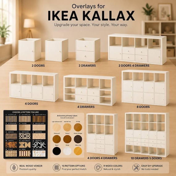 Panels for Kallax Shelf Unit, Furniture Overlay, Wooden Sticker