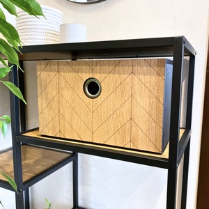 Storage basket with herringbone decor, kallax shelf insert, ikea kallax basket, storage organization, boxes and baskets, cube bin