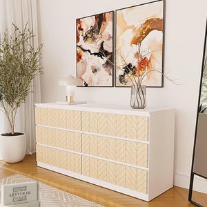Malm Kommode Overlay Fischgrätmuster, Möbel Schublade Overlay, Fischgrätmuster, Chevron Brettchen, Ikea Hack, Möbel Aufkleber, Malm Kommode Bild 1