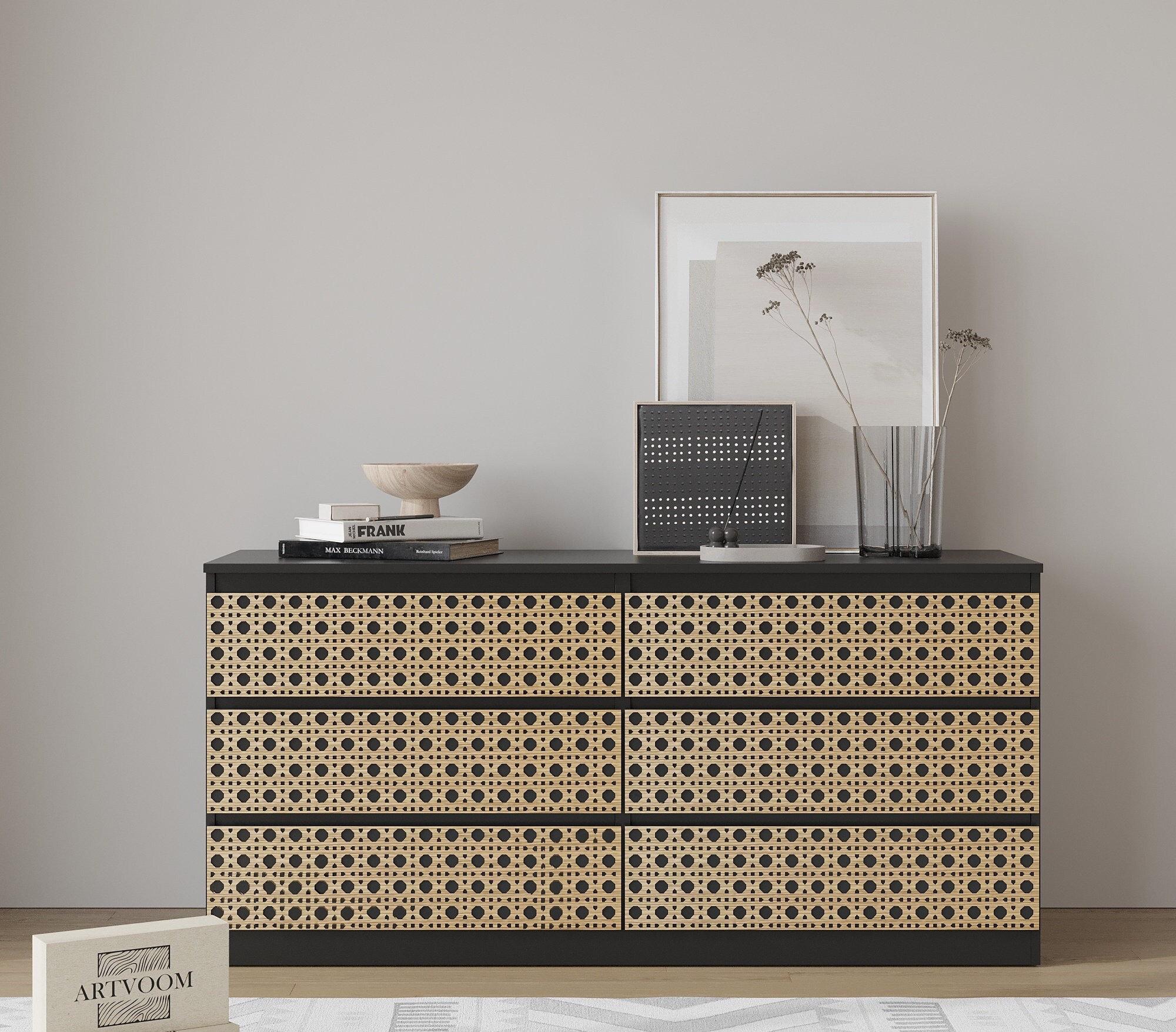 boho dresser ikea Rattan Overlays for Malm, Drawer Panels Sparkly Hotfix Silk like Style-Color-Dim:AP1E212793_AA454_M Elevate your space with COLOR:Chocolate/Ecru