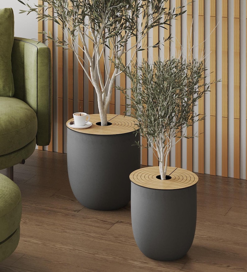 Plant Pot Cover, Wood Mulch Ring of Oak Veneer for Plant Pots Art ...