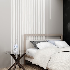 White Wooden Wall Slats - Wide Size Wall Panel - DIY Panels - Wall Creator - Natural Laths - Wall Stripe - Wall Decor Ideas - Art Design
