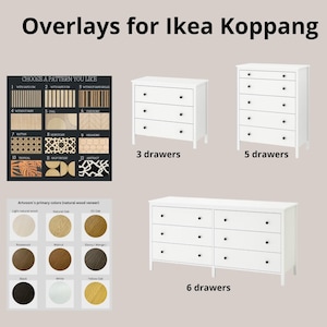Ikea koppang dresser overlay, wooden decorating overlays, ikea koppang sticker, koppang kit, dresser applique, furniture decals