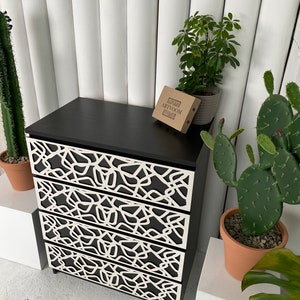 Malm dresser panels with abstract pattern, minimalistic style, wooden furniture overlays, decoration for malm kommode, ikea hacks image 7