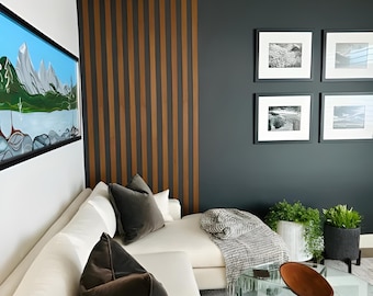 Wood slat wall panel, nerrow size 30 cm, oak wood partition, wood paneling, wood accent wall, wood slat room divider,peel and stick panel