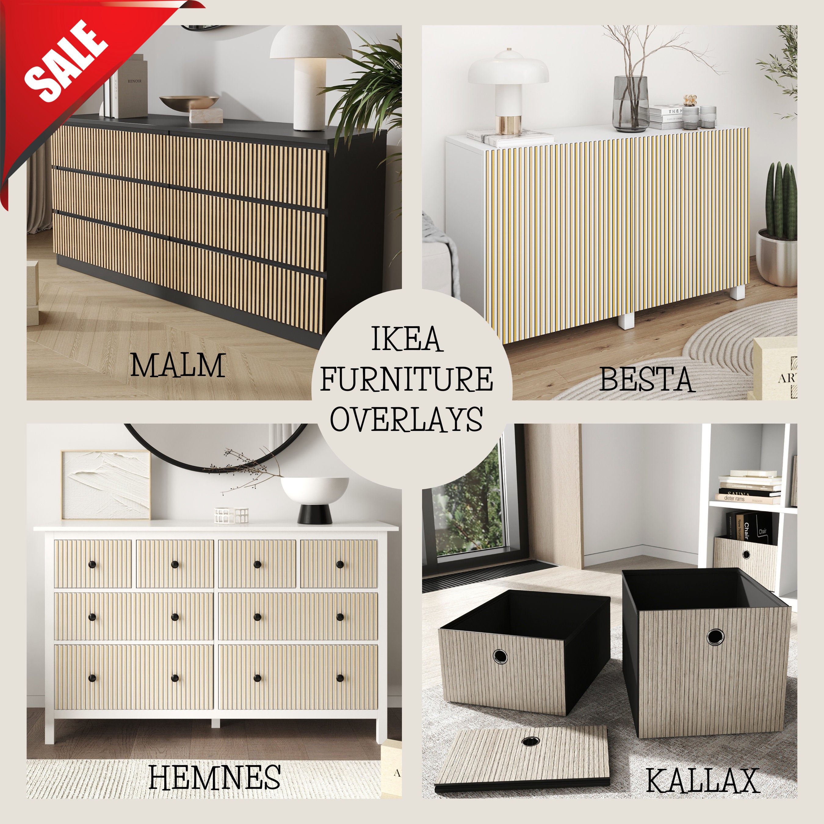 Wooden dresser overlays with rattan pattern for IKEA® malm furniture