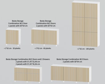 Dekorative Möbelauflagen für Ikea Kommode BESTA Lagerung, Paneele mit einfacher Anwendung, BESTA Kits für einfache Ikea Projekte, Holzleisten