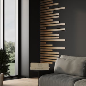 Horizontal slats in the corner on the wall, wide wall slats , accent wall design, decor living room, wood slat accent DIY