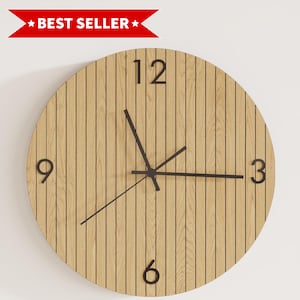 Architectural Slatted Clock - Natural Oak Veneer Wall Art, Modern Linear Wood Decor, Large Texture Oak Clock