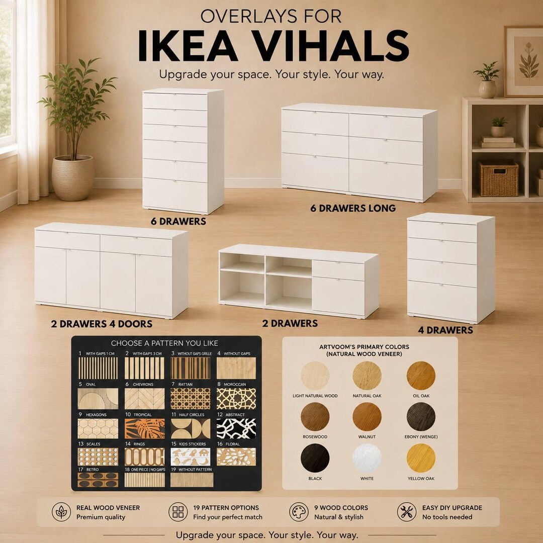 Ikea Vihals ドレッサー用オーバーレイ、木製デコレーション用