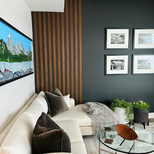 Wood slat wall panel, nerrow size 30 cm, oak wood partition, wood paneling, wood accent wall, wood slat room divider,peel and stick panel