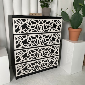 Furniture overlays for Malm dresser, malm drawer overlays, ikea hacks, furniture decals, wooden dresser decor, malm sticker, abstract design