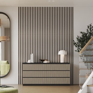 Wood wall panel, slat panel, oak panel 30mm wide, decorative wood panel, wall partition, wainscoting kit, wall moulding, media wall