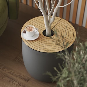 Origineller Übertopf für Blumentopf, Mulchring aus Eichefurnier für Blumentöpfe, Gartenbedarf, Handarbeit, Geschenk für Pflanzenliebhaber, Geschenk für den Kaffeetisch