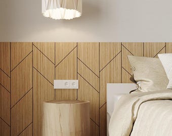 Real Oak Veneer Headboard Panels - Natural Wood Slat Wall for Serene Bedroom, Minimalist Bed Backrest, Eco-Friendly Decorative Wood Sheets
