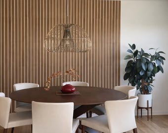 Oak Veneer Wood Wall Panel, 50mm Wide Slat Accent Wall