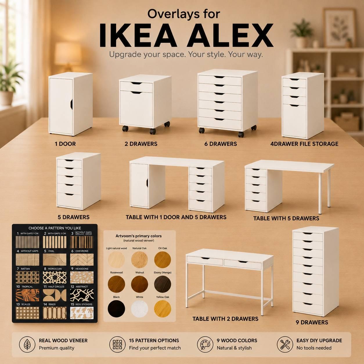 その他 IKEA alex Ikea Alex Drawer Panels, Wooden Stickers for Doors and Chests of