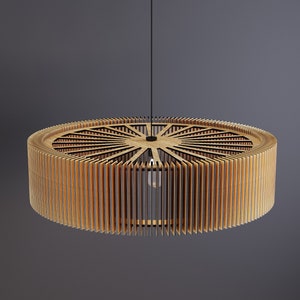 Wooden Pendant Light,Unique Ceiling Fixture for Modern Home,Handmade Wooden Lamp with Chandelier Lighting and Hanging Lamp Shade, oak