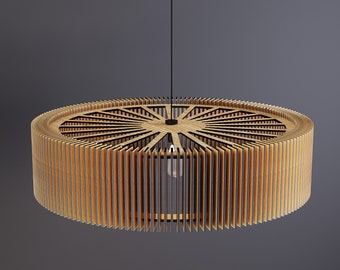 Lámpara de dormitorio de madera con luz tenue - Colgante redondo de listones para techos bajos, iluminación nocturna relajante, lámpara de araña de madera escandinava para habitación infantil