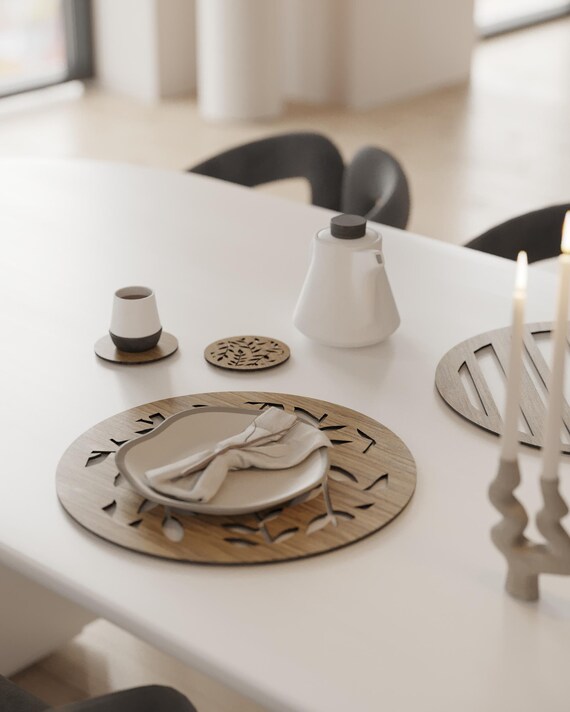 3er Set Holztischset Untersetzer Set, Untersetzer Set, Tischset Küche, Geschenk für Küche, Tischdekoration Geschenk, handgemachte Tischset