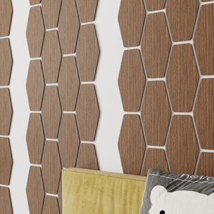 Hexagon wall panel, living room decor, wood wall art, honeycomb