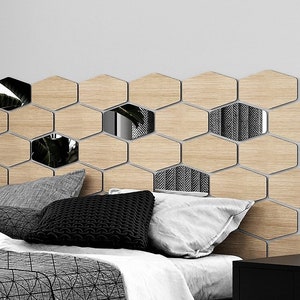 Hexagon wall decor, wood wall paneling, headboard king, wood headboard, bedroom wall decor, unique headboard, 89
