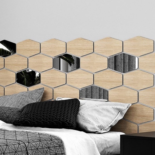 Hexagon wall decor, wood wall paneling, headboard king, wood headboard, bedroom wall decor, unique headboard, 89