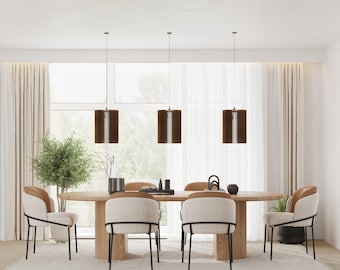 Light Natural Wood Pendant - Oak veneers Chandelier, Raw Wood Aesthetic, Modern Minimalist Hanging Lamp for Bright Spaces