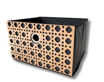 Rattan Pattern Storage Basket for Kallax Shelf, Wooden Overlay