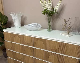 malm white oak dresser Furniture panels, Transform your IKEA diy with decorative wooden overlays, half circles and slats pattern, chest of drawer you can easily connect your imagination to your space IKEA MALM chest of 6