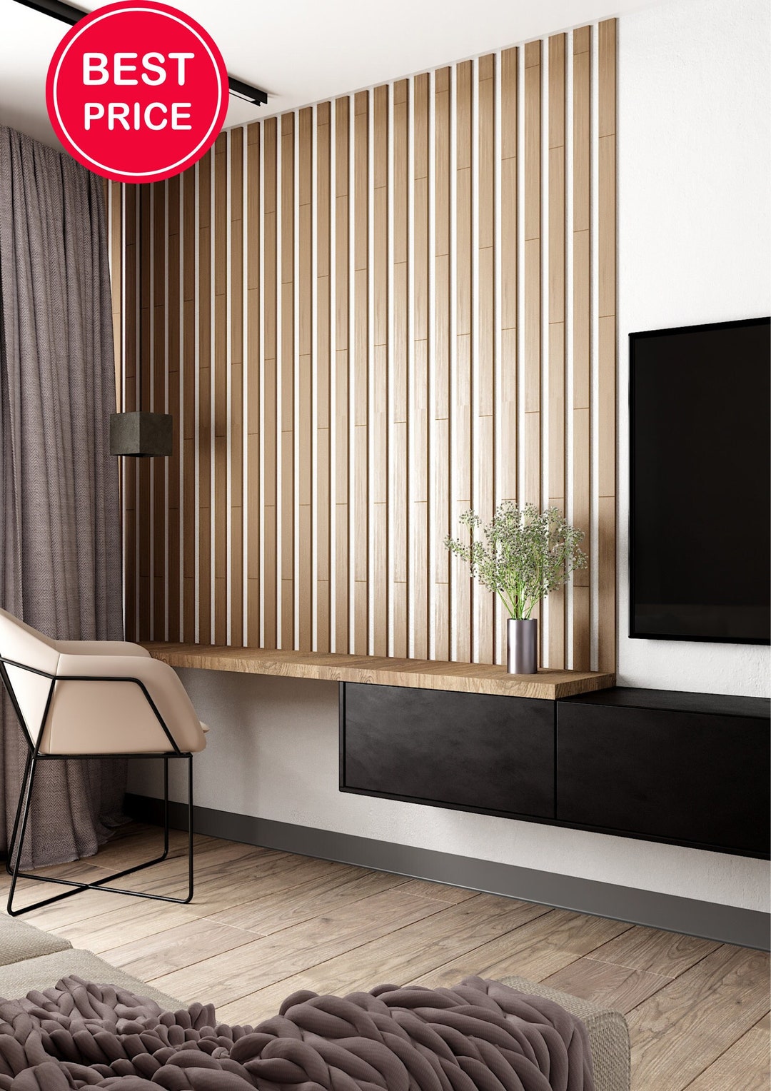 Wooden Wall Decor Decorative Wood Slats 3D Wall Panels New, 40 OFF