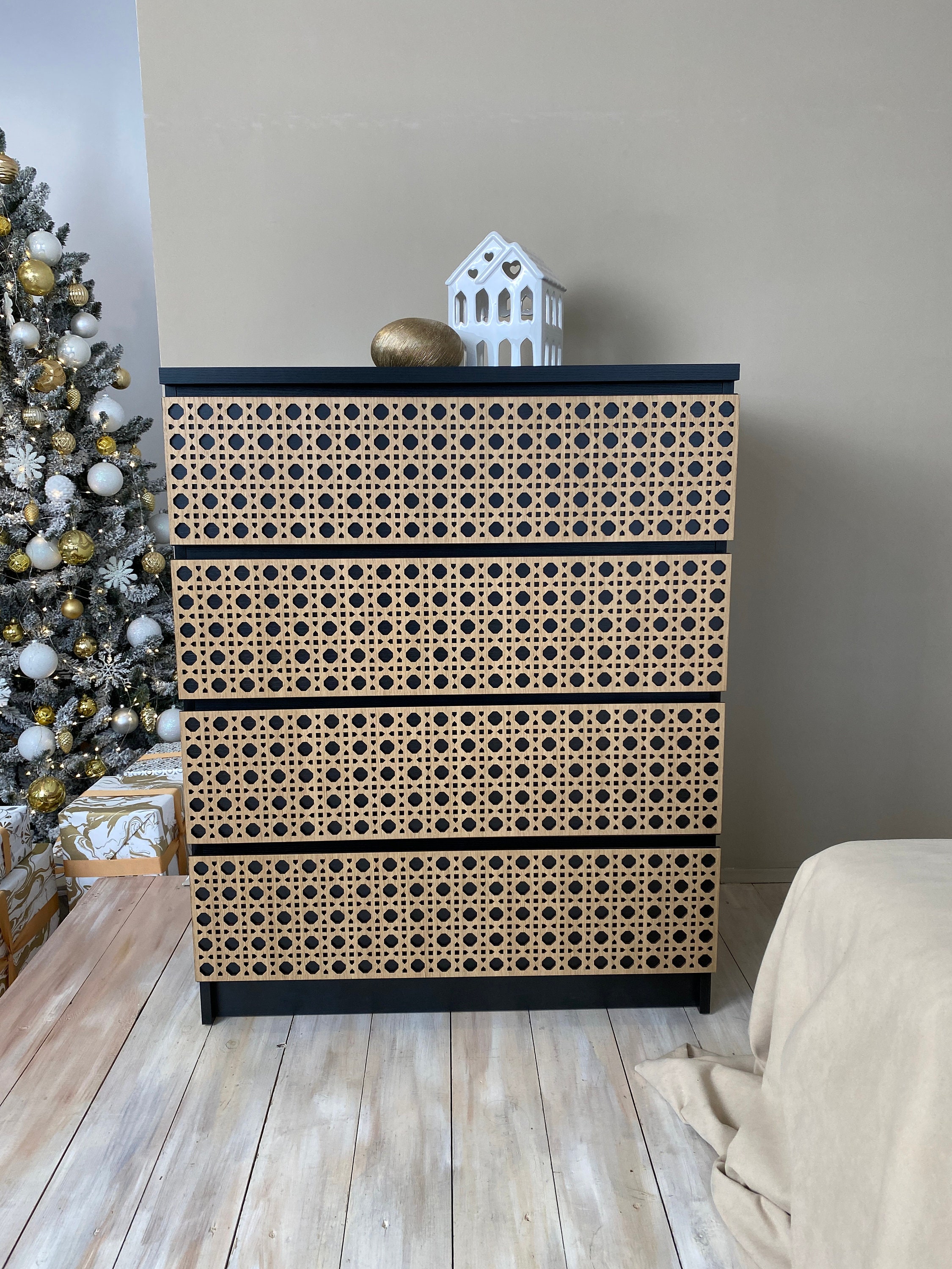 Rattan Kommode Dekor, Holzmöbel Overlay Panels, IKEA Hack