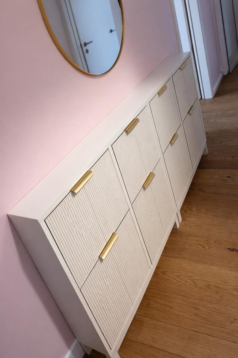 Furniture overlay for ikea shoes cabinet on 4 doors compartments, ikea hemnes overlay, ikea stall, shoe storage, modern oak decor image 1