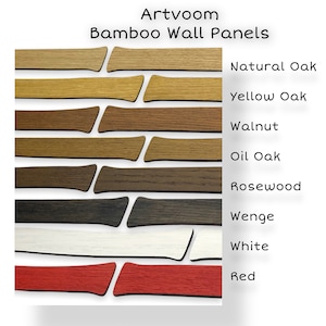 The photo shows colors of wood for wood wall slats :natural oak, yellow oak, oil oak, walnut, rosewood, white, wenge, red.

And new color green.