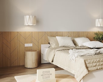Natural Oak Veneer Headboard Panels, Modern Bedroom Wall Decor