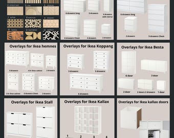 Wooden furniture drawer overlays for ikea malm, ikea besta, ikea hemnes, ikea kallax, ikea kullen, ikea kopang, ikea stall, ilea kallax door