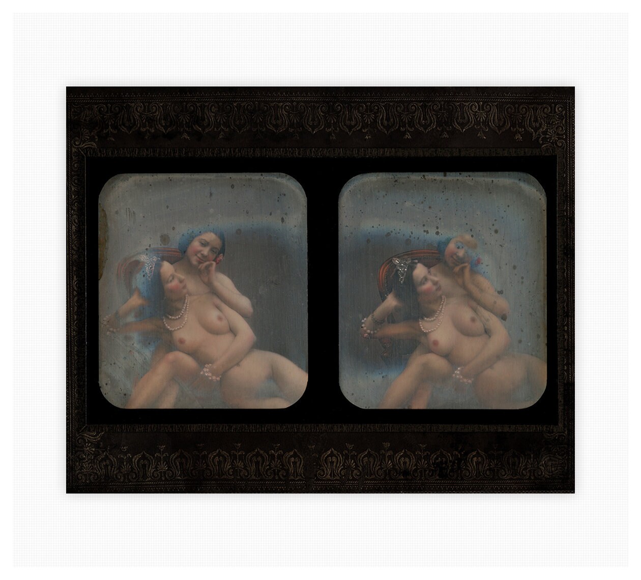 Tinted Stereograph Portrait of Two Nude