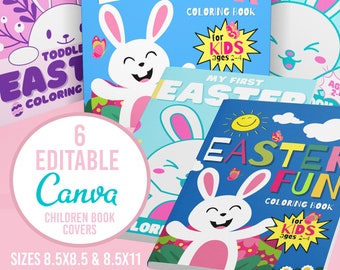 Portada del libro para colorear para niños de Pascua Plantilla editable Canva KDP Ready / Portada del libro imprimible 8.5x8.5 y 8.5x11 Juego de 3