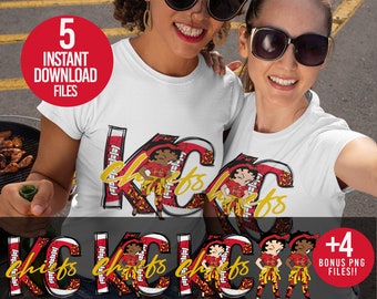 Betty Boop KC Football- PNG - Descarga instantánea: Mascota de los Jefes Png, Mascota del Equipo Png, Espíritu Escolar Png, Sublimación de los Jefes Png