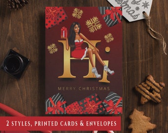 Tarjetas de felicitación de Navidad afroamericanas / Tarjetas de vacaciones Set / 2 Diseños: Conjunto de 6 tarjetas