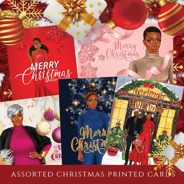 Christmas Cards Set |  Blank Cards | Festive Greeting Cards | Envelopes | Assorted Cards for African Americans | Black Christmas Cards