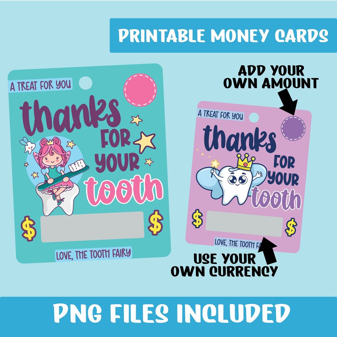 Tooth Fairy | Printable Money Card | Thanks for Your Tooth - Etsy